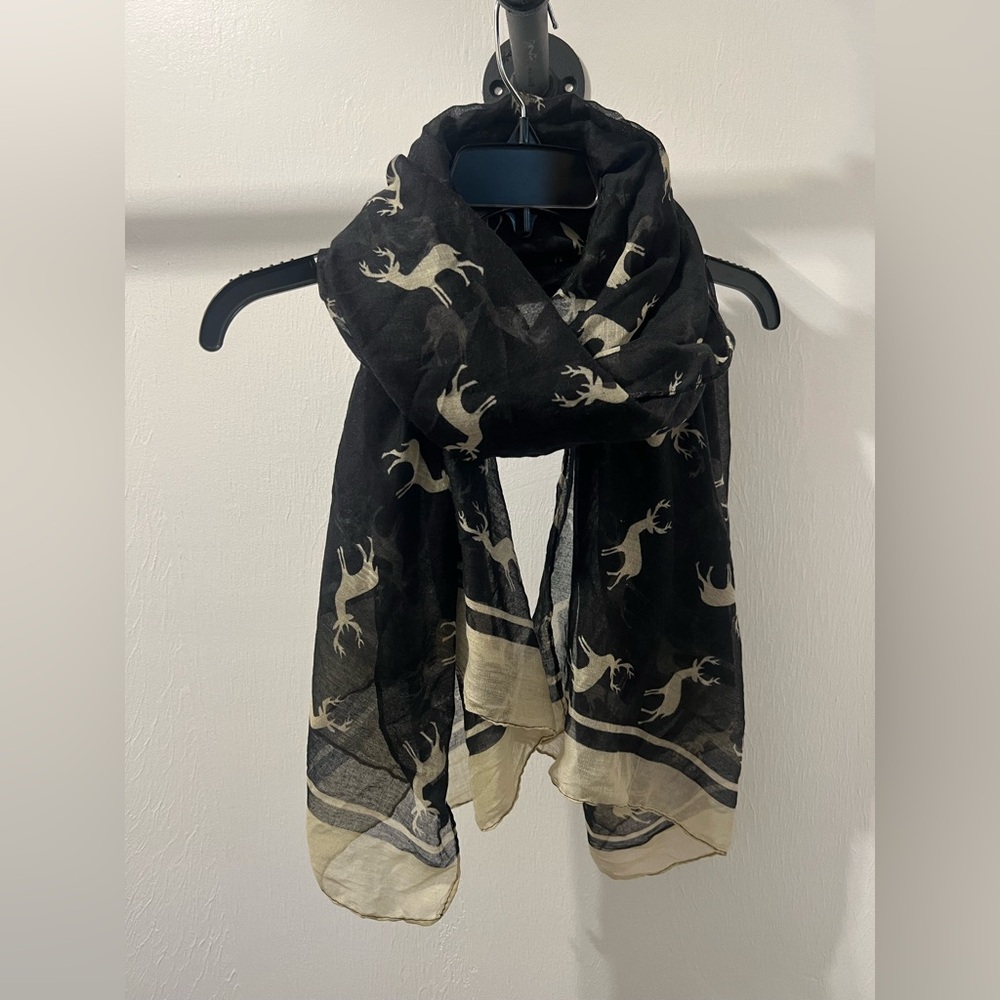 Black and Cream Deer Print Scarf